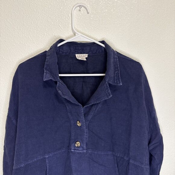 Nicole Miller Linen Top XL Blue - Picture 2 of 6